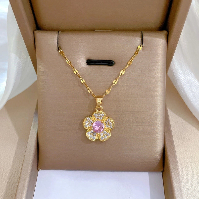 Fashion Geometric Titanium Steel Copper Plating Artificial Diamond Necklace