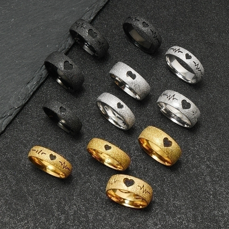 Stainless Steel Minimalist Electrocardiogram Heart Shape Plating Hollow Out Rings