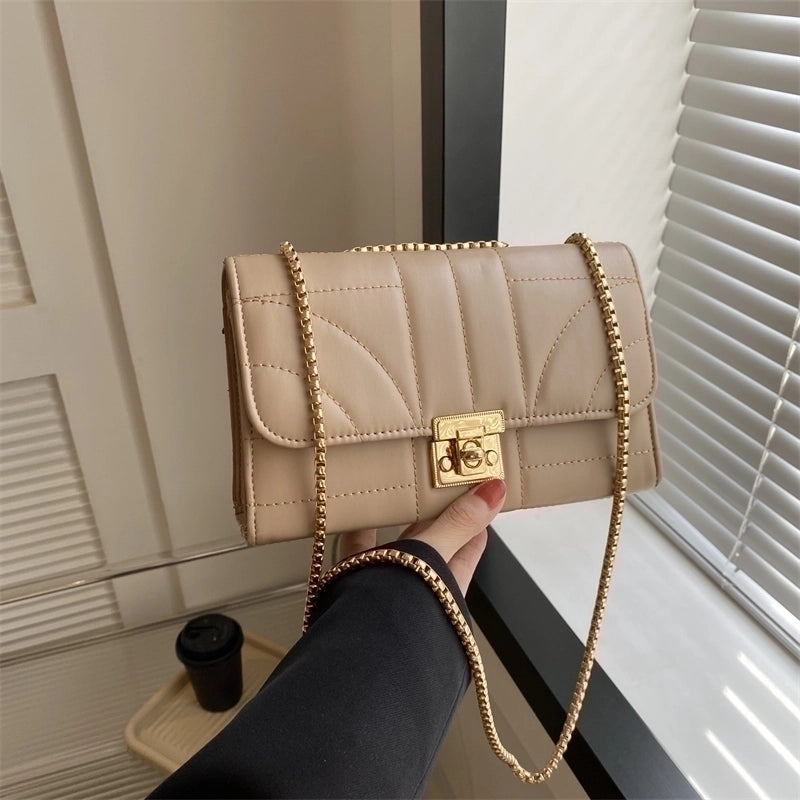 Women's Pu Leather Solid Color Classic Style Square Lock Clasp Shoulder Bag