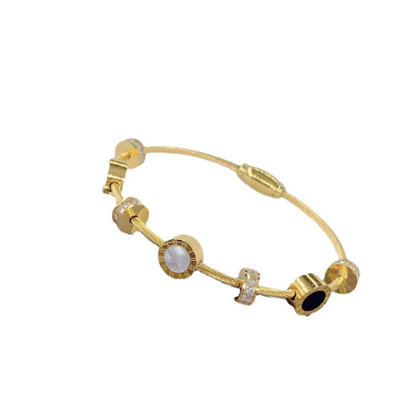 Moderate Luxury Letter Titanium Steel 18K Gold Plated Bangles