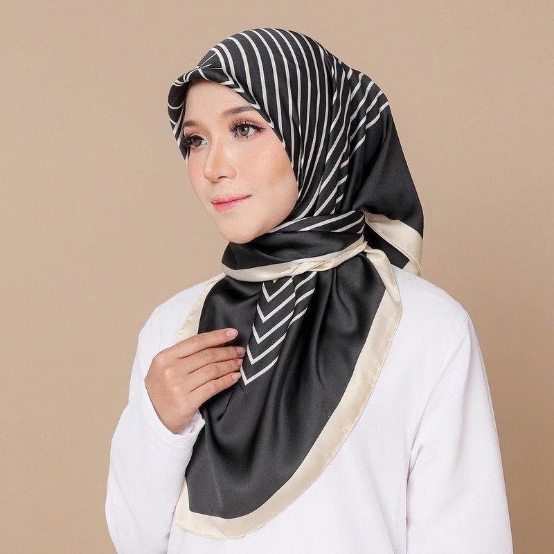 Women's Elegant Vintage Style Stripe Flower Satin Silk Scarf