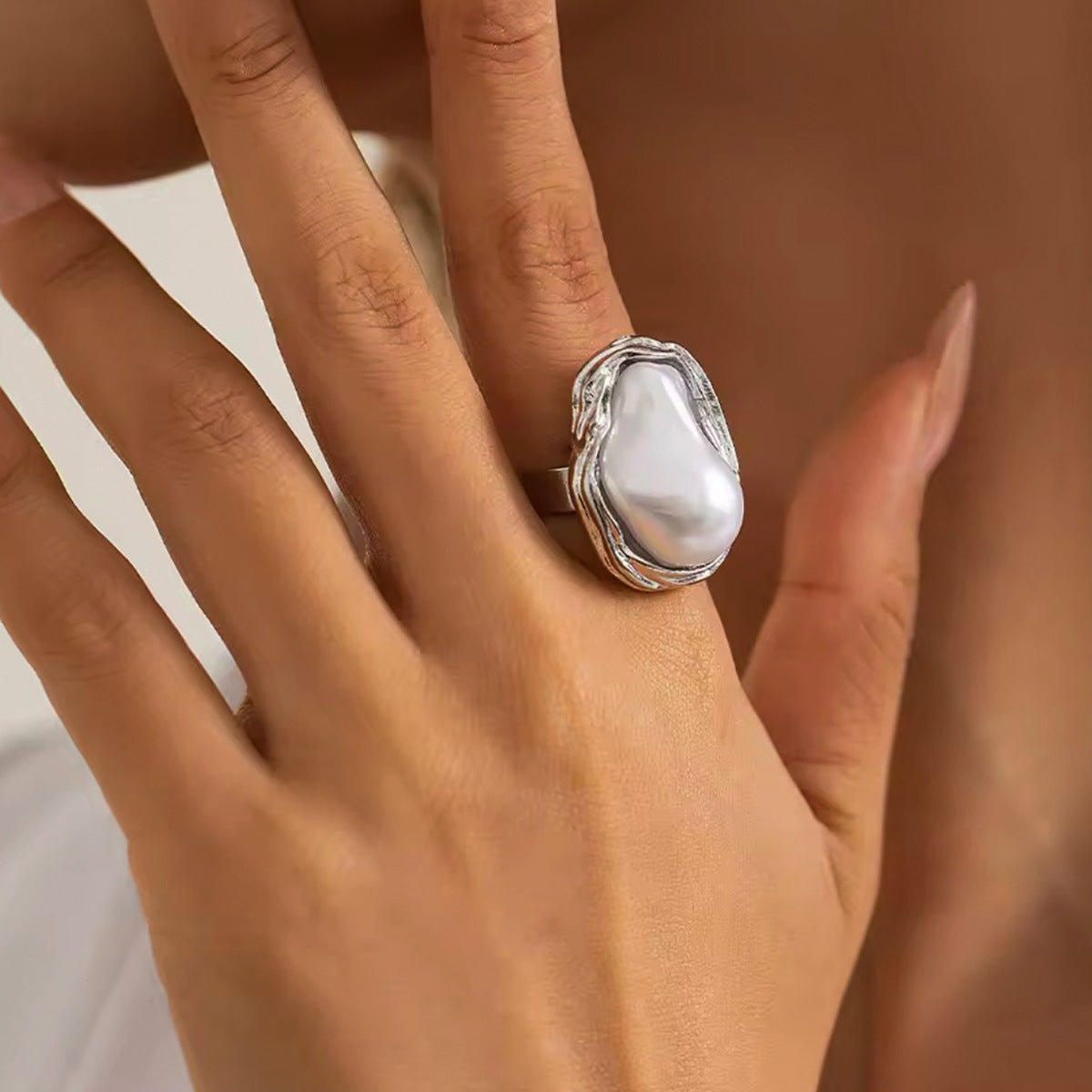Baroque Pearl Ring Titanium Steel Jewelry Hot Sale Female Rings