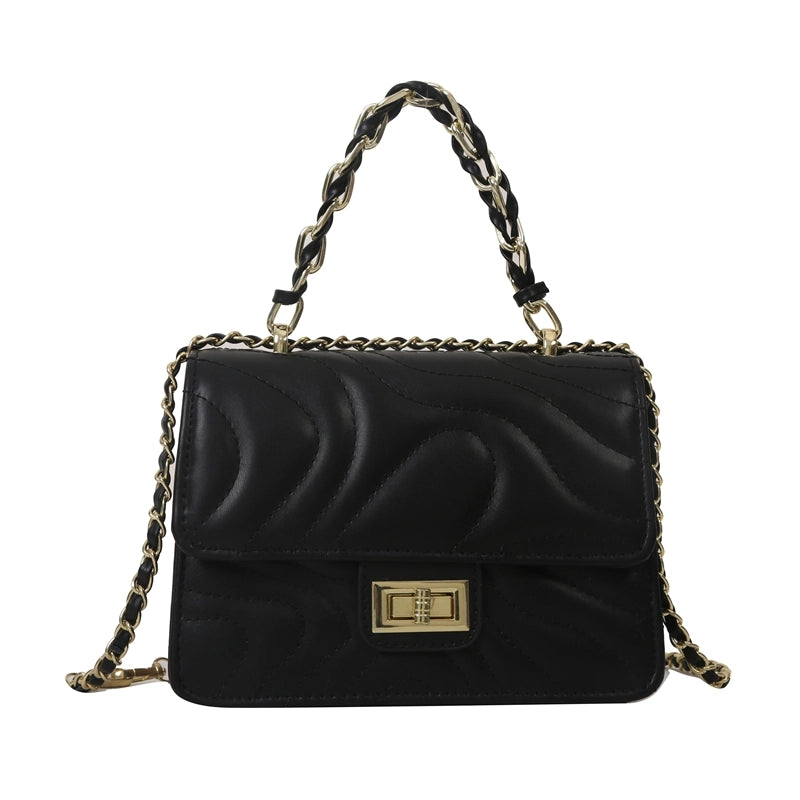 Women's Pu Leather Solid Color Streetwear Square Lock Clasp Handbag