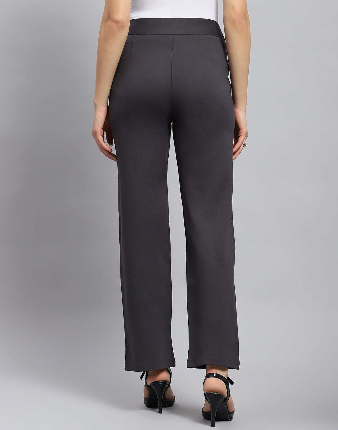 Women Charcoal Solid Regular Fit Trouser