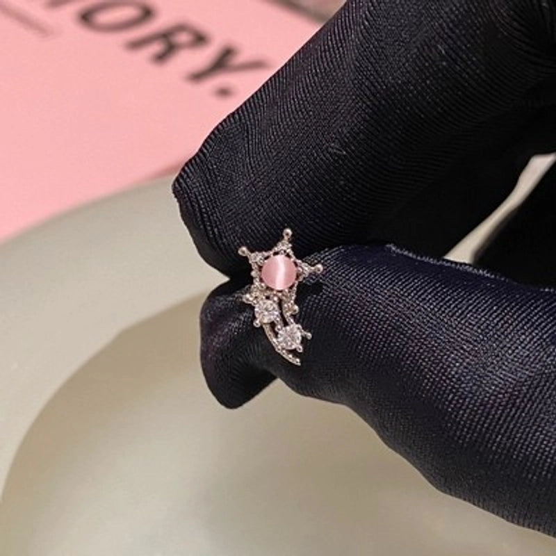 1 Piece Minimalist Moon Inlay Copper Zircon Ear Studs