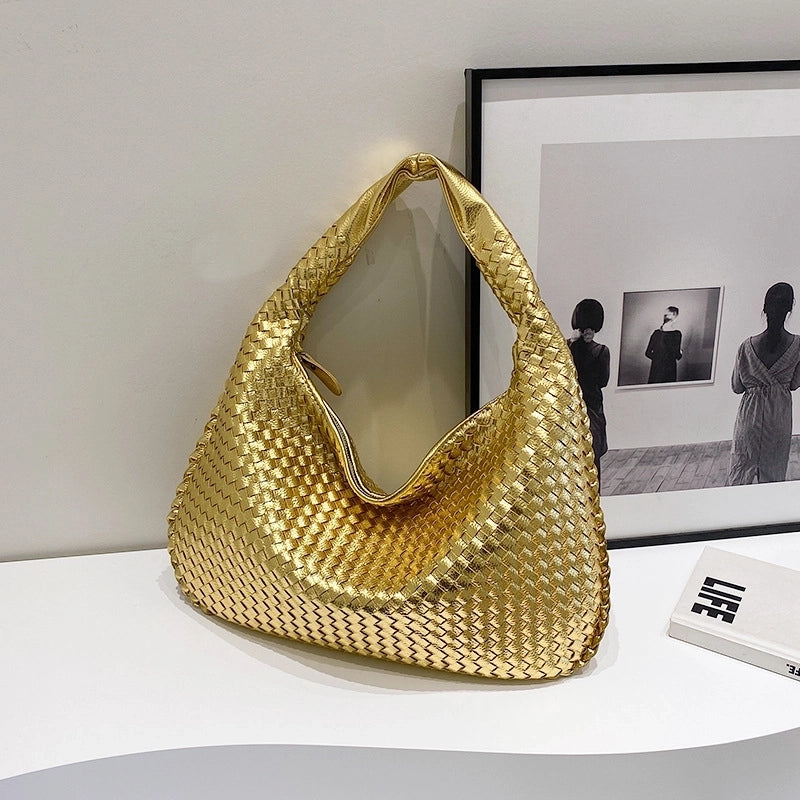 Women's Medium Pu Leather Solid Color Streetwear Weave Dumpling Shape Zipper Handbag
