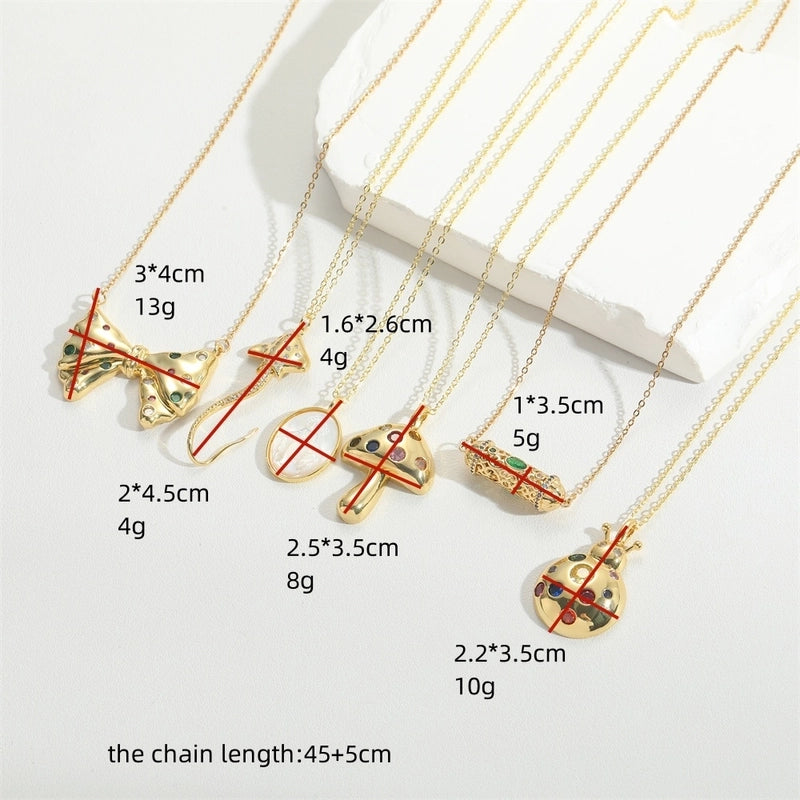 Copper 14K Gold Plated Vintage Style Minimalist Plating Inlay Butterfly Zircon Pendant Necklace