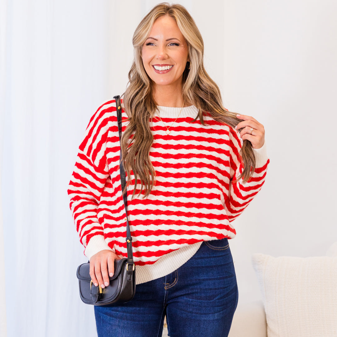 Peppermint Twist Sweater. Red-White