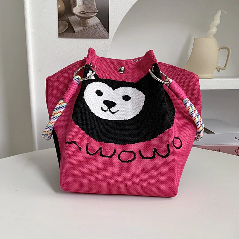 Women's Polyester Plaid Flower Classic Style Bucket Open Handbag