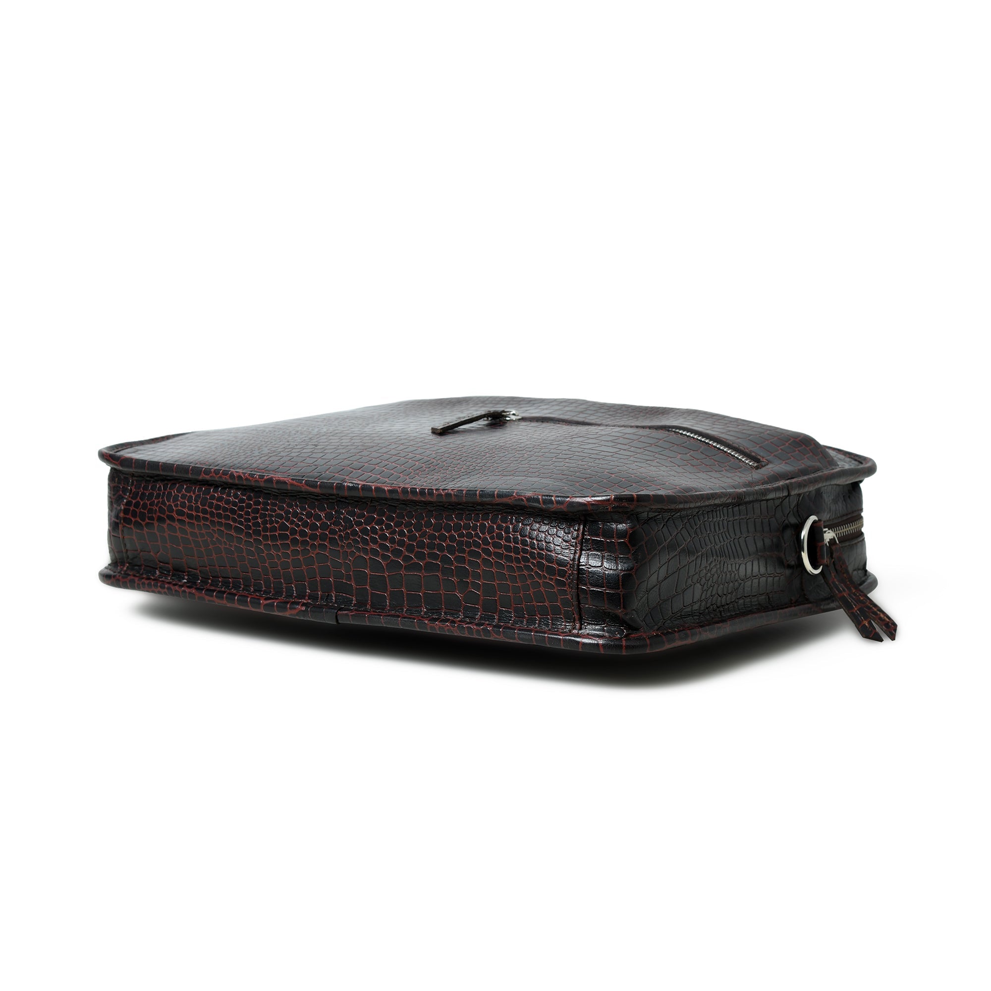 Croco Leather Computer Bag. Dark Brown