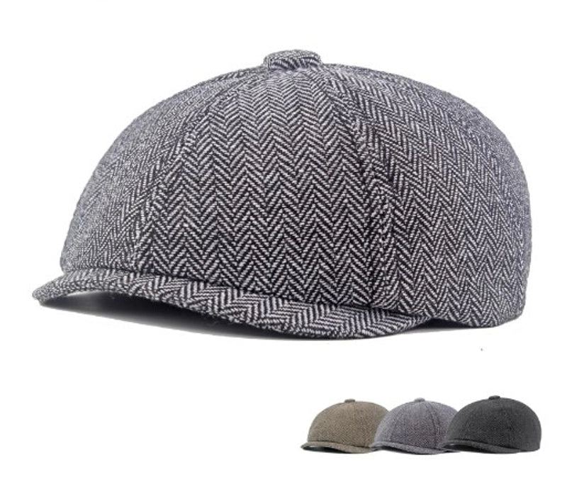 Men's Retro British Style Solid Color Curved Eaves Beret Hat