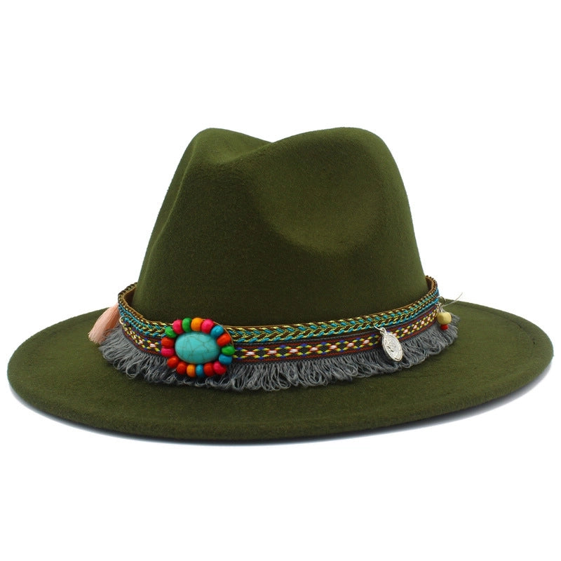 Lightweight New Jazz Hat Men's And Women's Retro Ethnic Style Top Hat Woolen Gentleman Hat Felt Hat