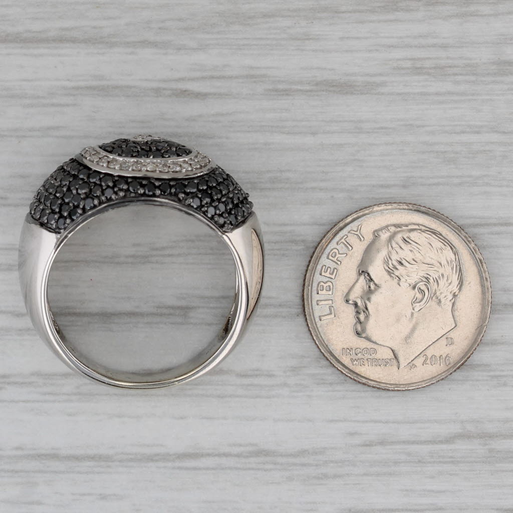 0.79ctw Black White Pave Diamond Swirl Ring 14k White Gold Size 7.25 Cocktail