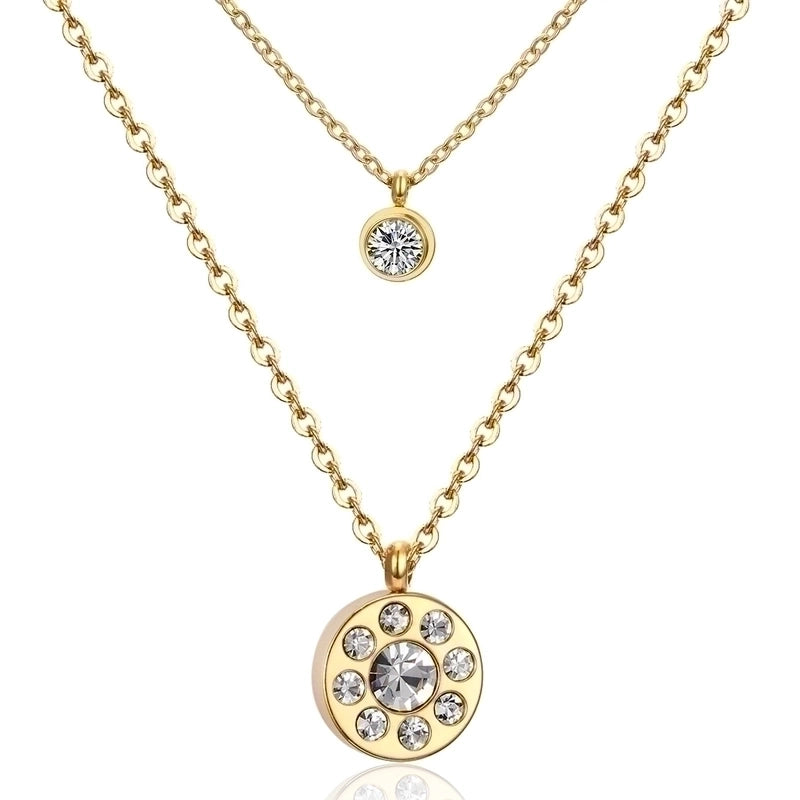 Modern Style Cross Four Leaf Clover Flower Stainless Steel Rhinestones Layered Necklaces
