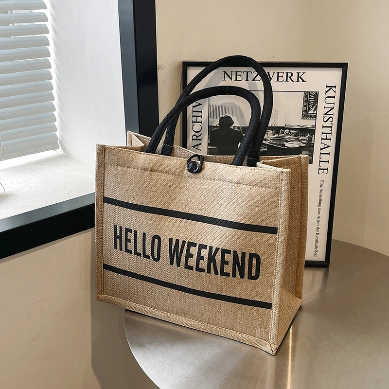 Women's Large Cotton And Linen Letter Butterfly Elegant Streetwear Square Lock Clasp Handbag