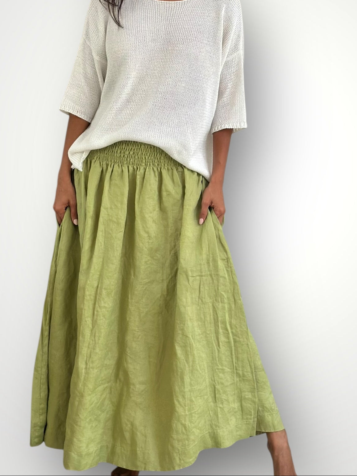 lulu skirt - avocado linen