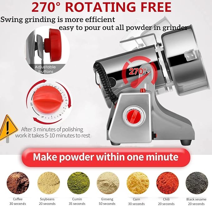 Electric Grain Grinder – High-Speed Stainless Steel Mill for Dry Spices, Grains, Coffee & More