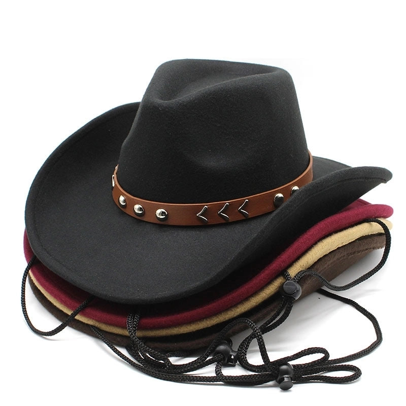 Wool Wool Top Hat Western Cowboy Style Big Along Hat Fashion Texture Belt Women's Hat Jazz Hat