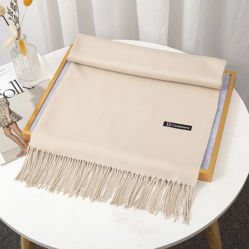 Women's Minimalist Solid Color Imitation Cashmere Tassel Scarf