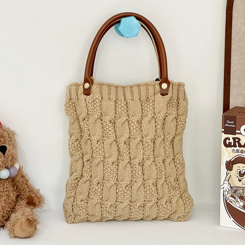Women's Medium Knit Solid Color Streetwear Square Open Handbag