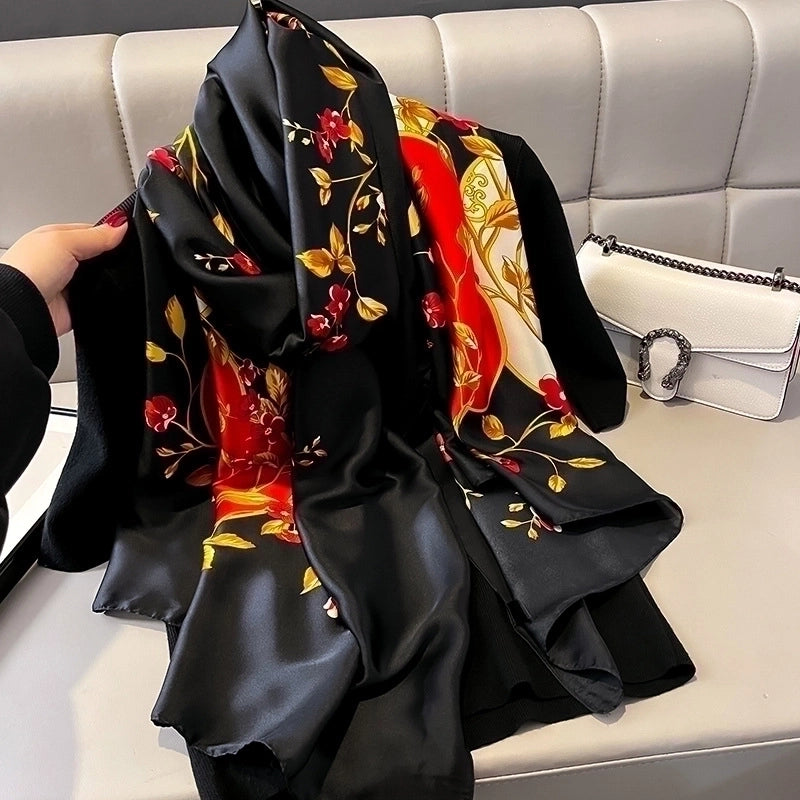 Women's Elegant Minimalist Flower Satin Silk Scarf