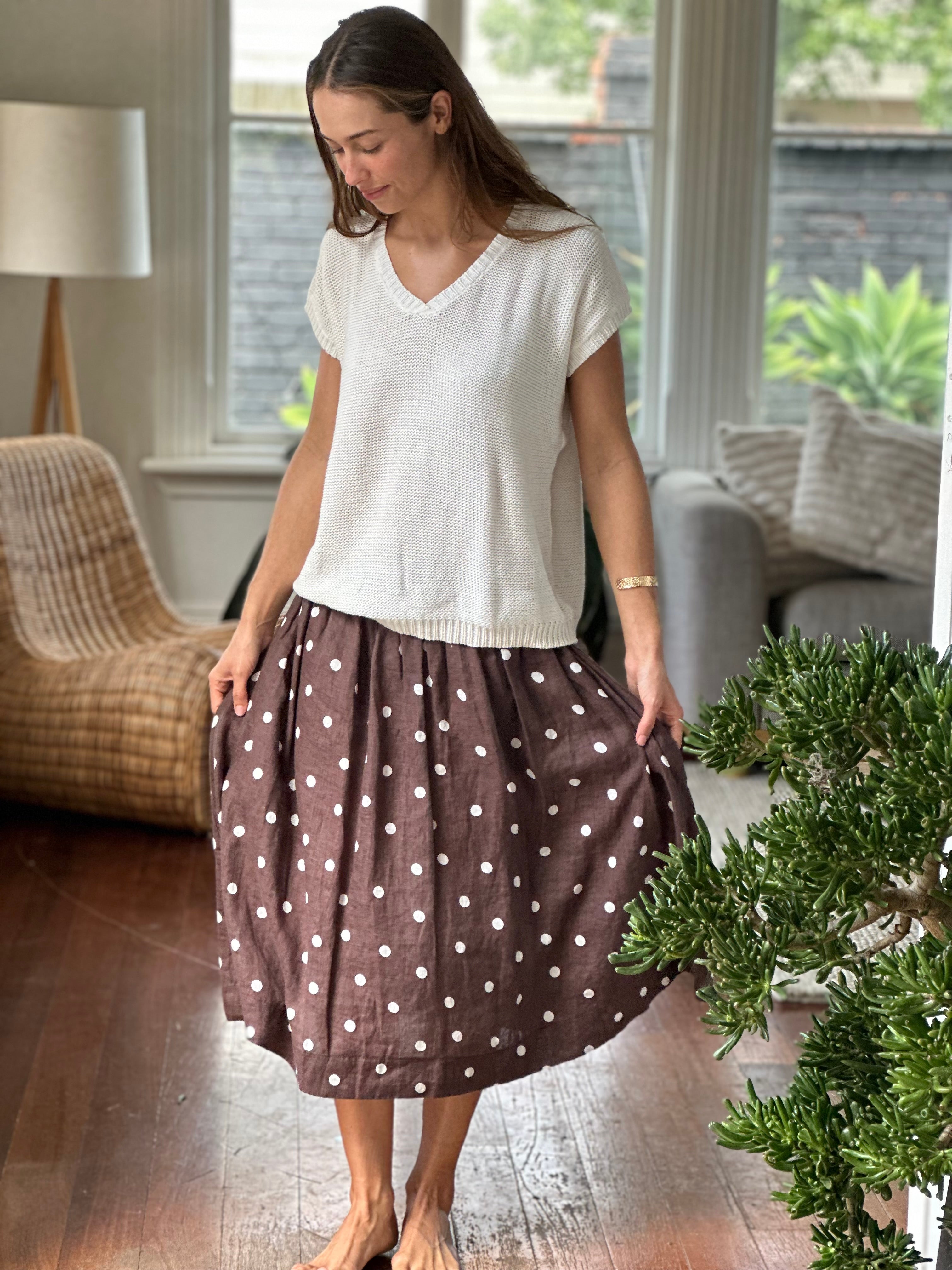 lola skirt - chocolate spot linen