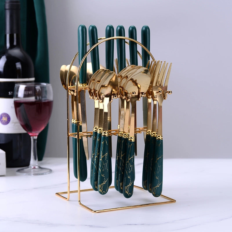 New Marbling Stainless Steel Tableware 24-Piece Gift Box Restaurant Western Food Knife Fork Dessert Spoon