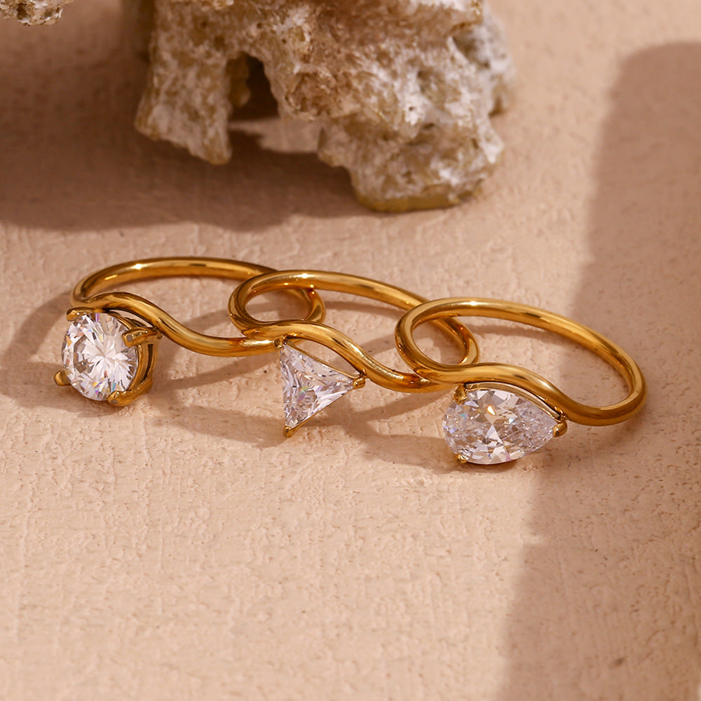 Minimalist Fashion Ellipse Triangle Round Geometric Stainless Steel 18K Gold Plated Rings