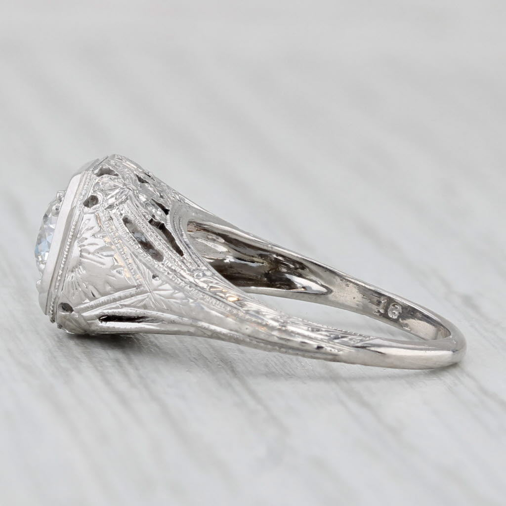 Art Deco 1.08ct Old European Diamond Engagement Ring 18k Gold Floral Sz 5.25 GIA