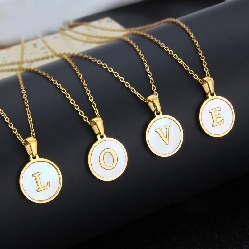 Minimalist Round Letter Titanium Steel Shell 18K Gold Plated Plating Necklace