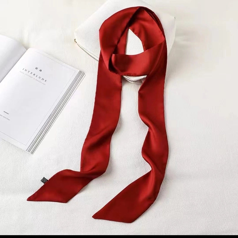 Solid Color Slender Narrow Silk Scarf Ribbon Tie Bag Handle Silk Scarf Tie Hair Small Ribbon Decoration Scarf Hair Belt Scarf