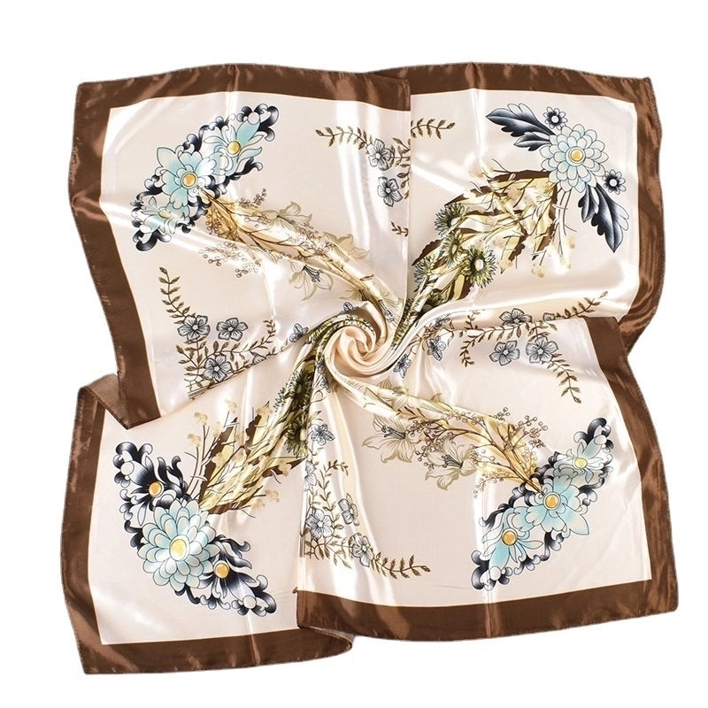 Women's Lady Flower Satin Printing Silk Scarf