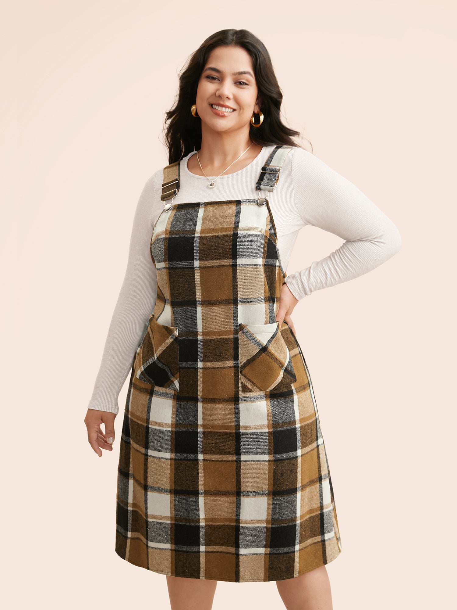 Plaid Patch Pocket Overall Dress