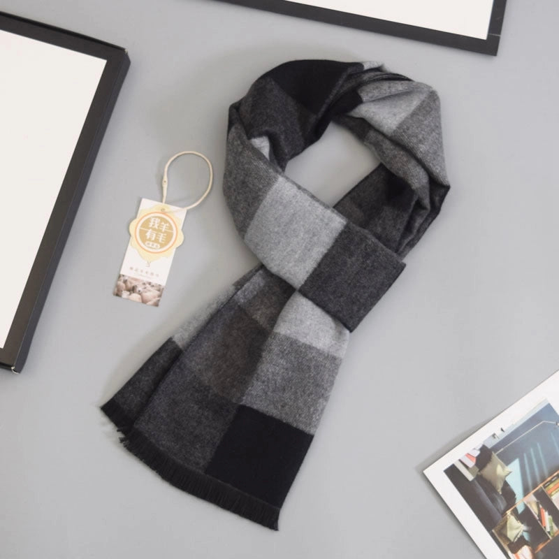 Wool Scarf Men's Plaid Winter Scarf Cashmere Scarf High-end Gifts Warm