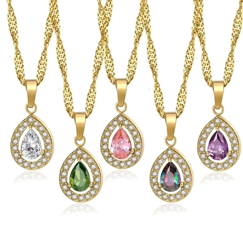 Titanium Steel Minimalist Classic Style Inlay Water Droplets Zircon Pendant Necklace
