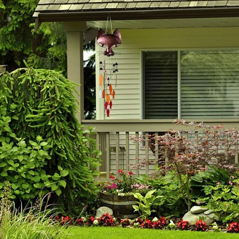 🔥49% OFF🐱Handcrafted Metal Cat and Recycled Glass Fish Wind Chime🎏