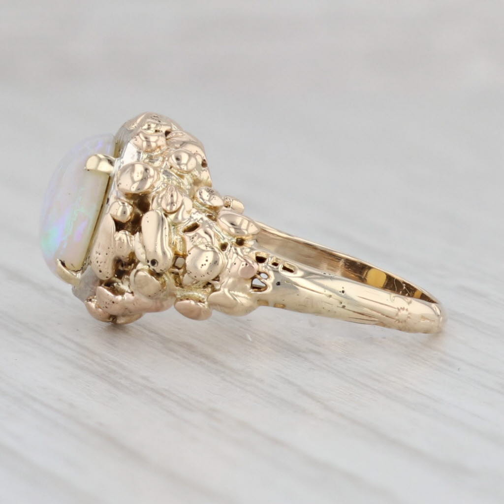 Vintage Opal Gold Nugget Ring 14k Yellow Gold Size 4.75 Oval Cabochon Solitaire
