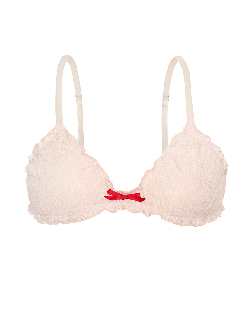 Naila Bra in Baby Pink with Lace and Red Bow