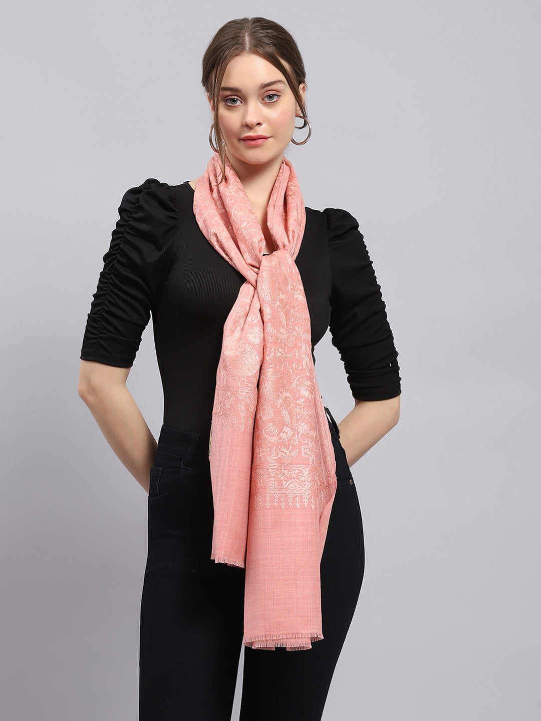 Women Pink Self Design Stole