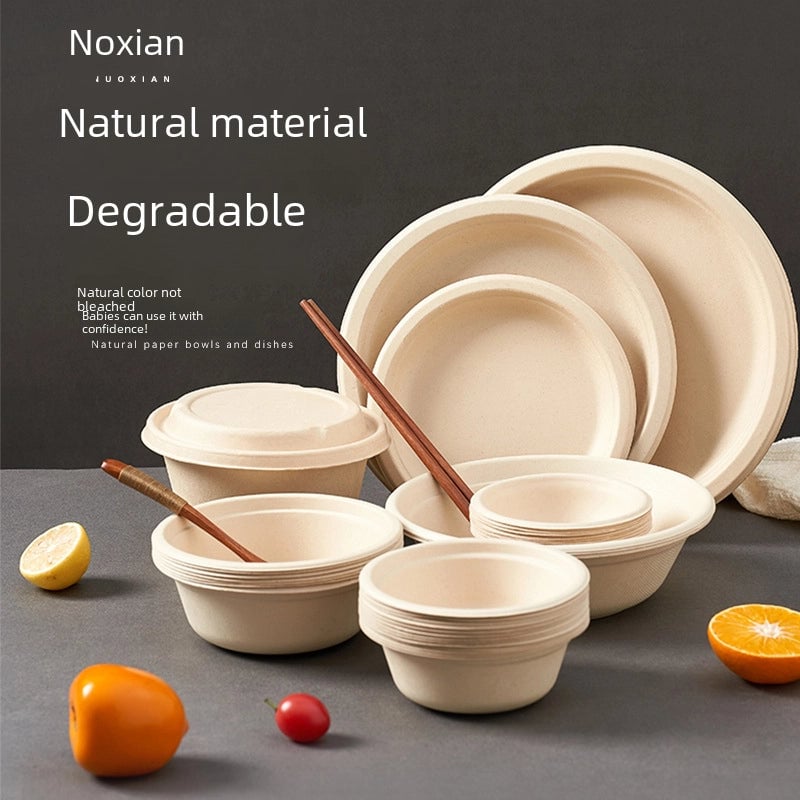 Disposable Paper Bowl Tableware Set Paper Bowl Commercial Household Bowl Degradable Whole Box Disposable Round Bowl