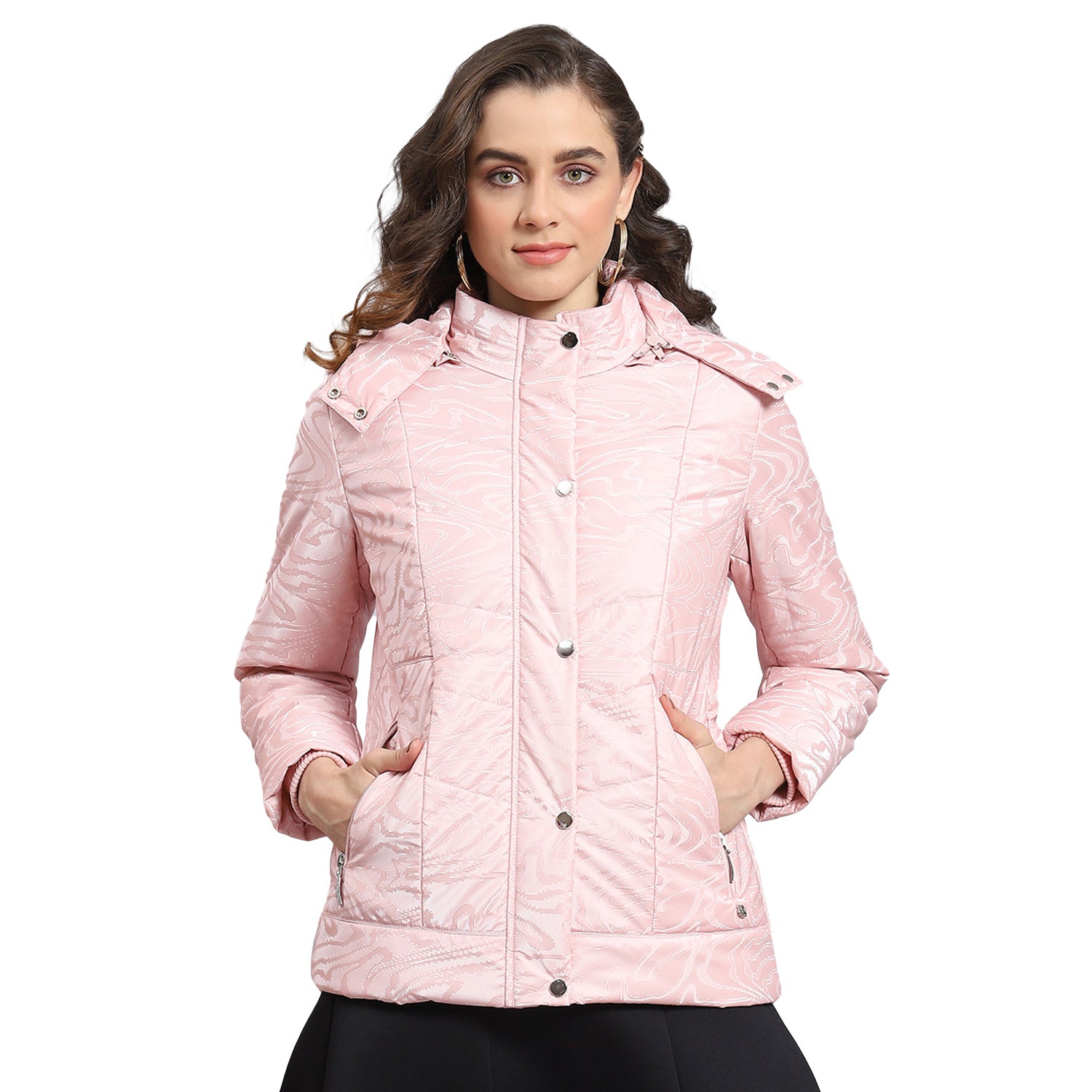 Women Pink Solid Hooded Full Sleeve Jacket