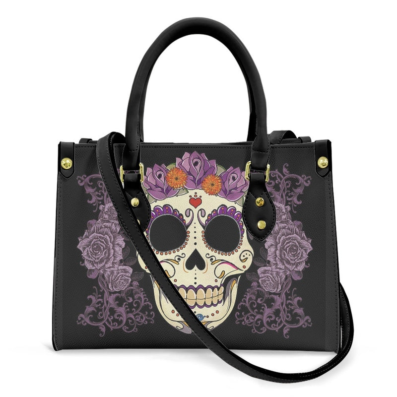 Halloween Women's Medium Pu Leather Human Floral Streetwear Square Hook Loop Customized Tote Bag