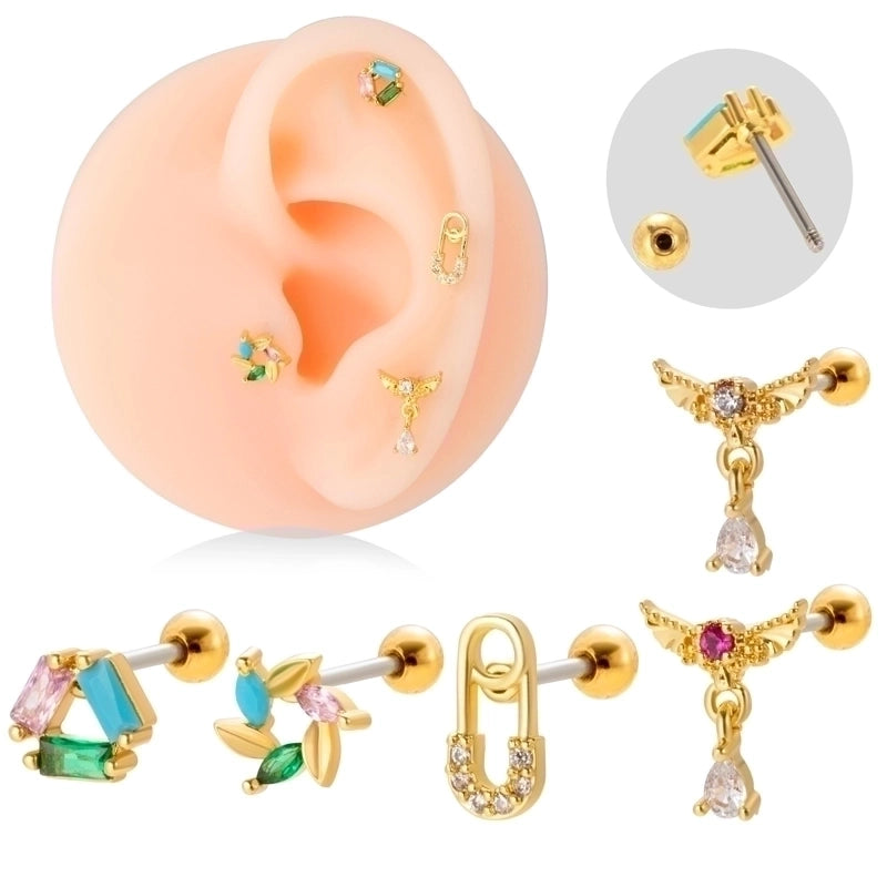 1 Piece Ear Cartilage Rings & Studs Minimalist Classic Style Heart Shape Wings Flower 316L Stainless Steel  Copper Plating Inlay Zircon