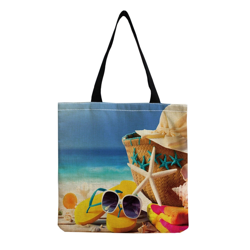 Women's Medium Linen Underwater World Beach Square Open Shopping Bags