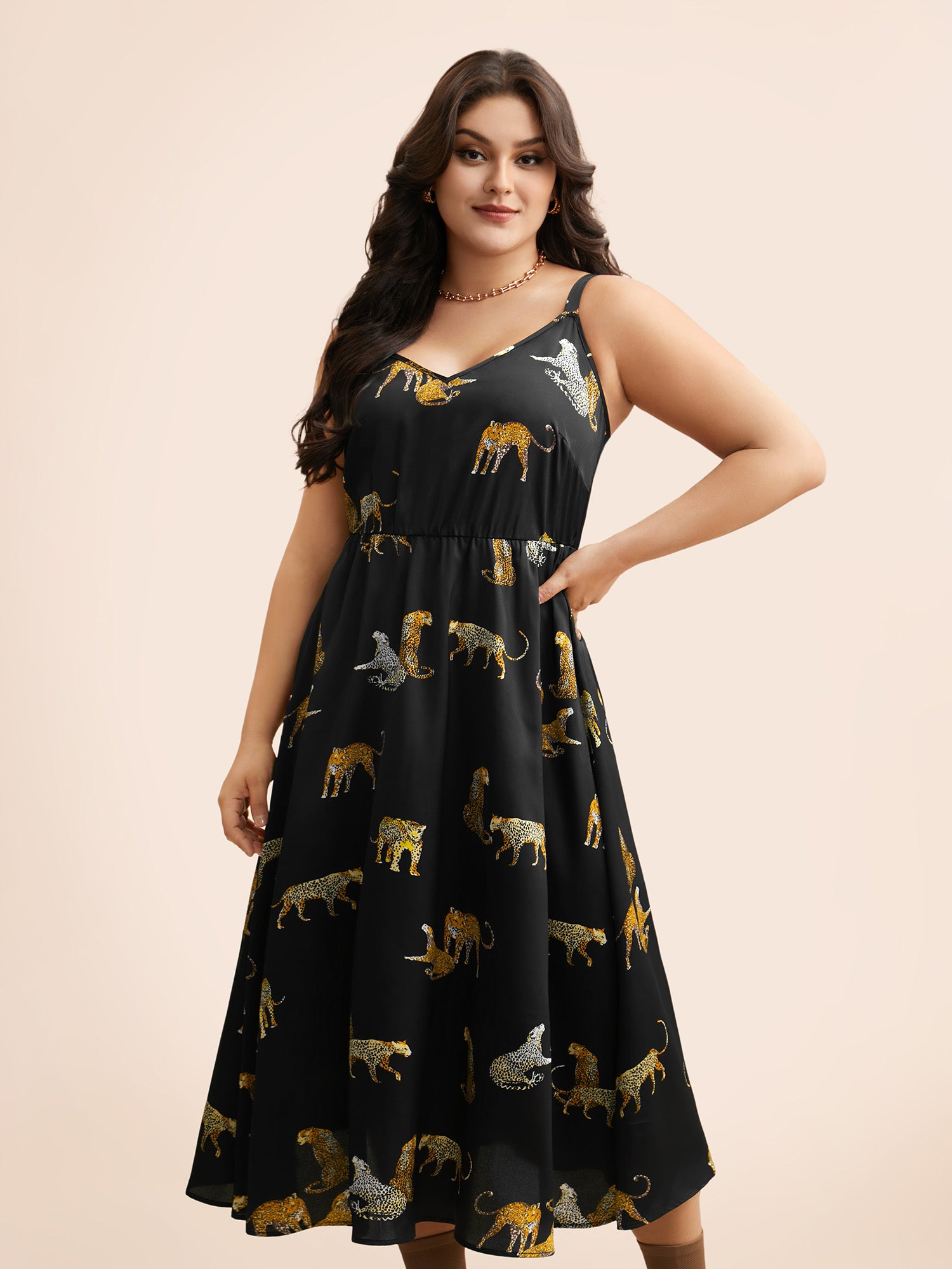 Animal Print Elastic Waist Cami Dress