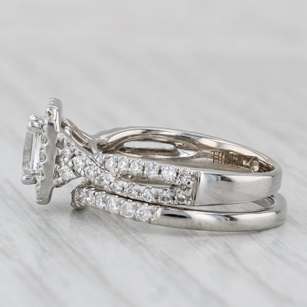 1.20ctw Leo Diamond Halo Engagement Ring Contoured Wedding Band 14k White Gold