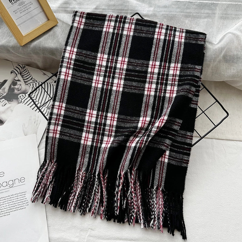 Unisex Casual Minimalist Lattice Imitation Cashmere Tassel Scarf