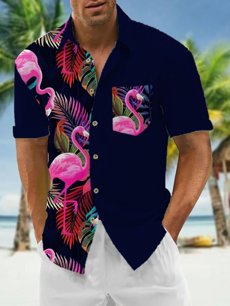 Casual Hawaiian Print Short Sleeve Pocket Shirt