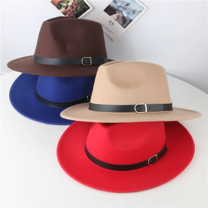 Retro Wool Hat Belt Brim Top Hat Women's Autumn And Winter  Casual Jazz Hat