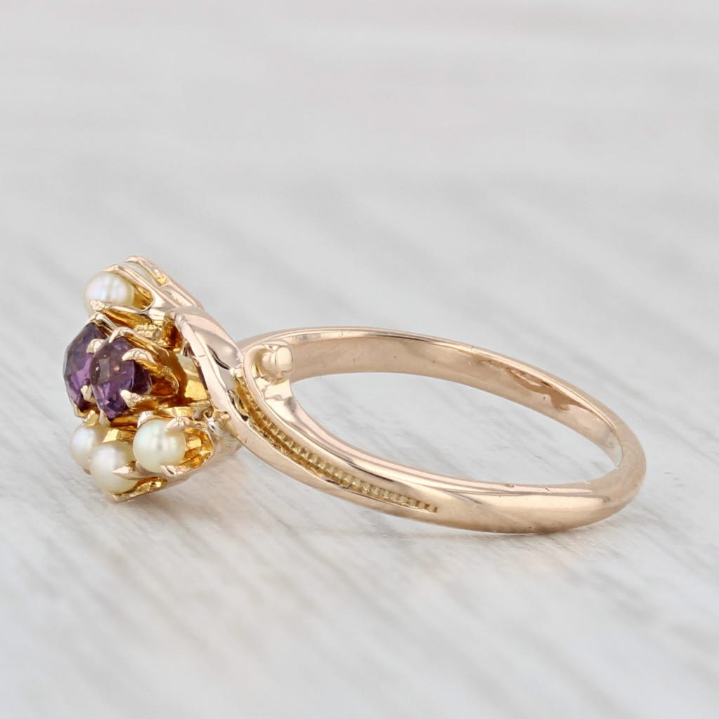 Victorian Garnet Glass Doublet Pearl Ring 10k Yellow Gold Size 4.75 Antique